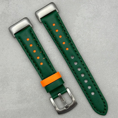 Le Mans: Forest Green And Orange Leather Racing Fitbit Charge Strap