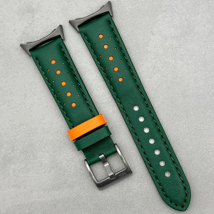 Le Mans: Forest Green And Orange Leather Racing Google Pixel Strap