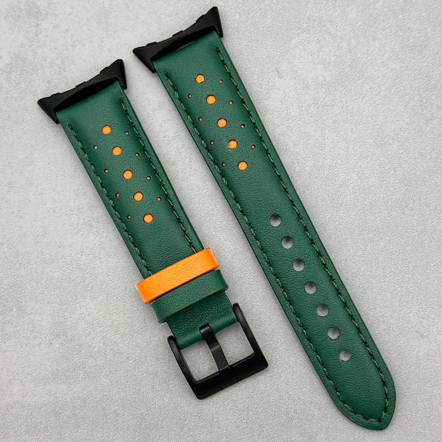 Le Mans: Forest Green And Orange Leather Racing Google Pixel Strap