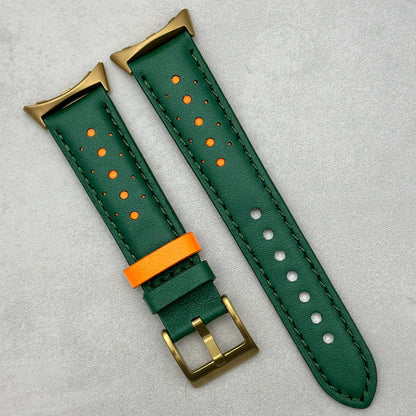 Le Mans: Forest Green And Orange Leather Racing Google Pixel Strap