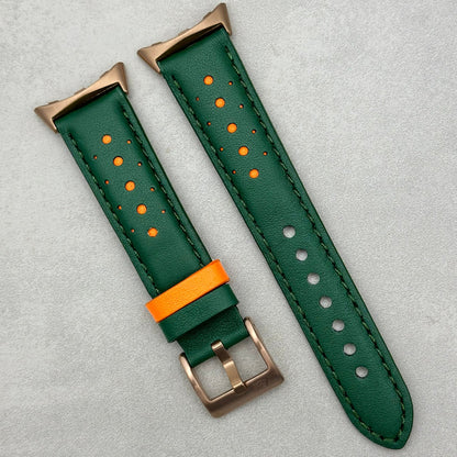 Le Mans: Forest Green And Orange Leather Racing Google Pixel Strap