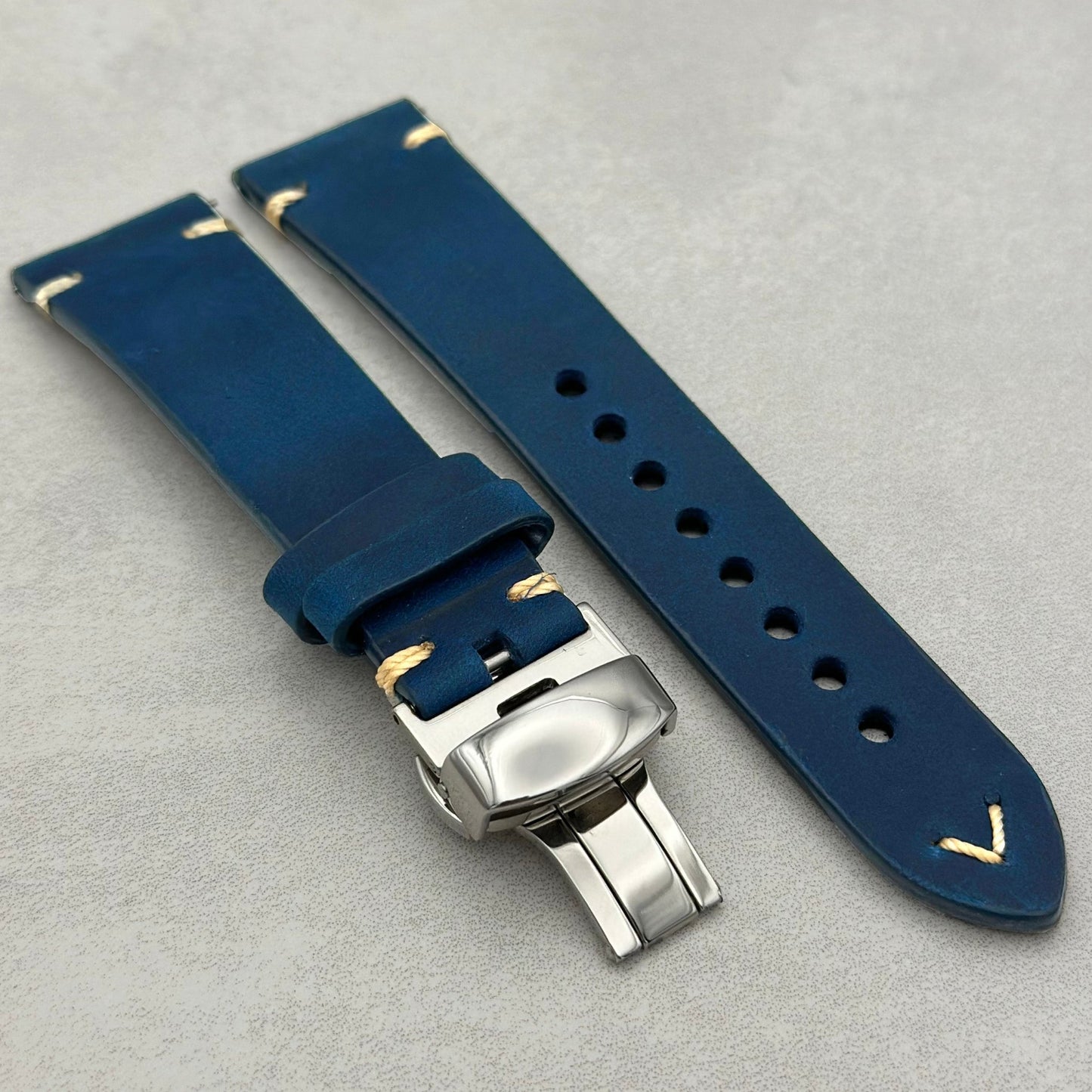 The Madrid: Midnight Blue Vintage Full Grain Leather Watch Strap