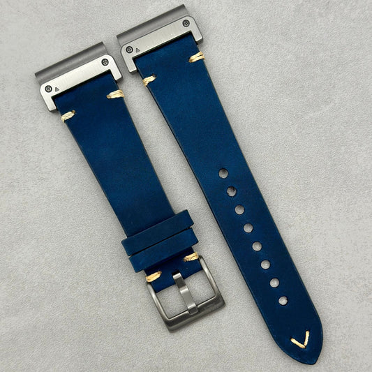 The Madrid: Midnight Blue Vintage Full Grain Leather Garmin QuickFit Watch Strap