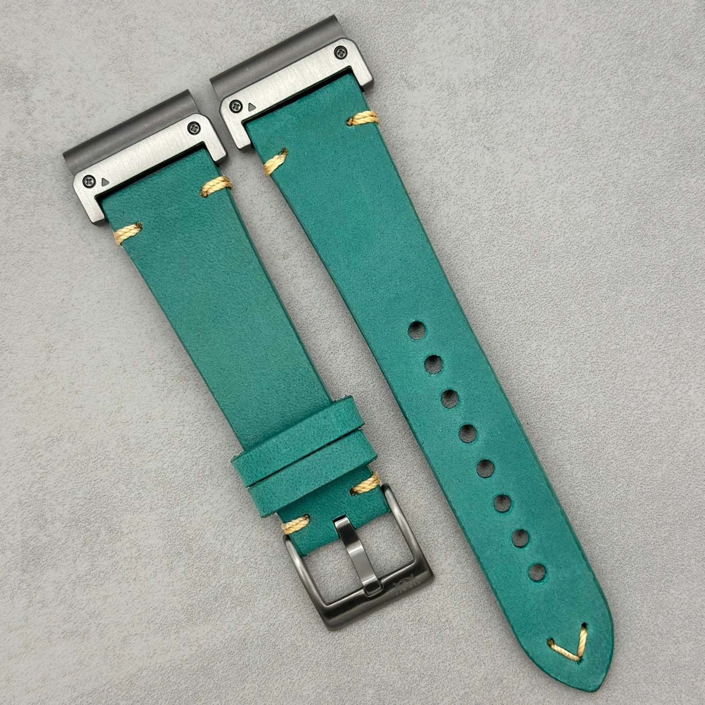 The Madrid: Caribbean Blue Vintage Full Grain Leather Garmin QuickFit Watch Strap