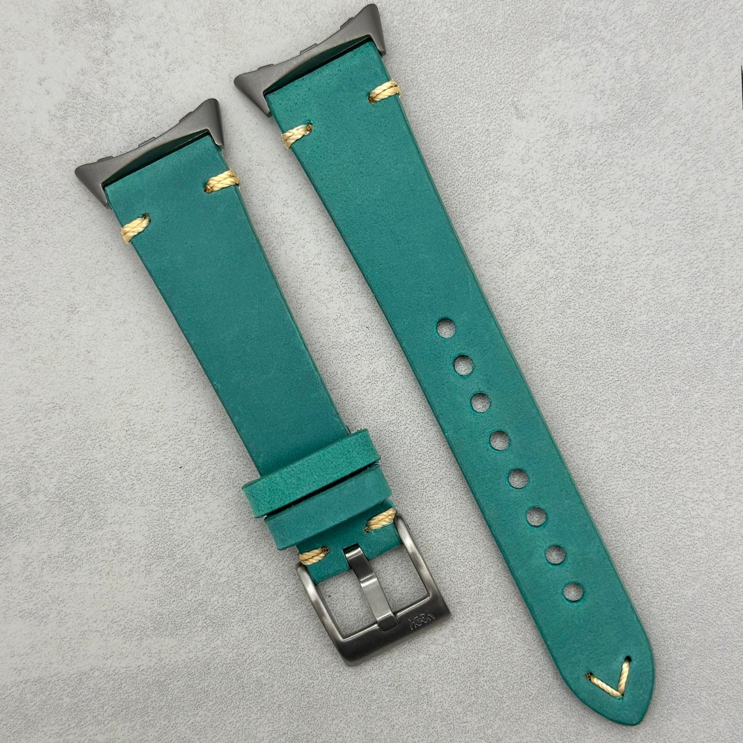 The Madrid: Caribbean Blue Full Grain Leather Google Pixel Watch Strap