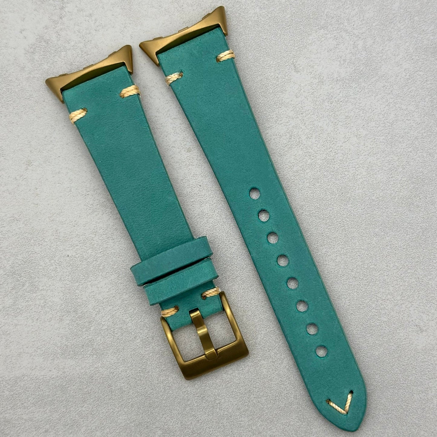 The Madrid: Caribbean Blue Full Grain Leather Google Pixel Watch Strap