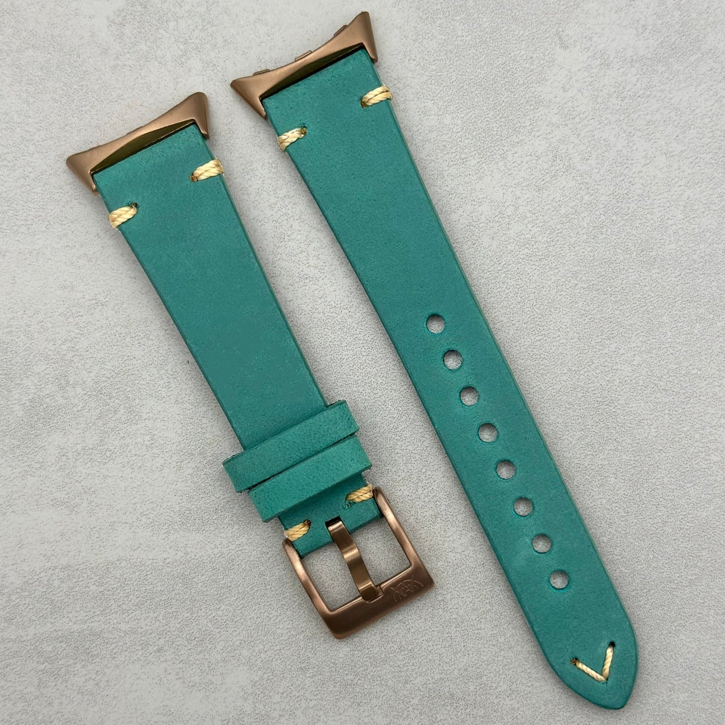 The Madrid: Caribbean Blue Full Grain Leather Google Pixel Watch Strap