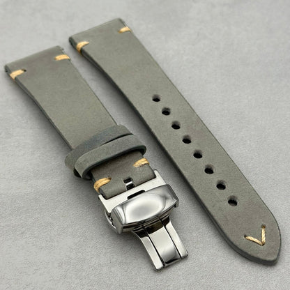 The Madrid: Stone Grey Vintage Full Grain Leather Watch Strap