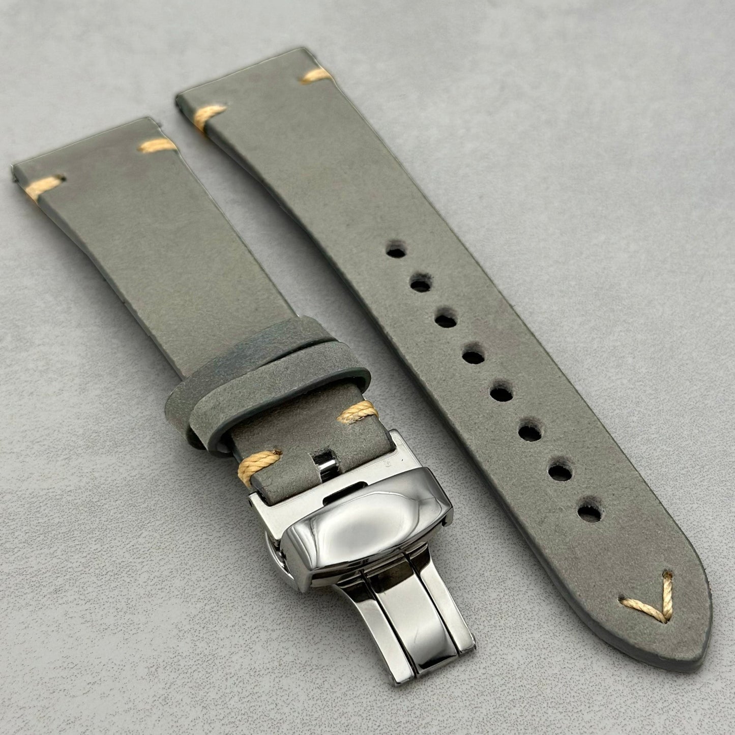 The Madrid: Stone Grey Vintage Full Grain Leather Apple Watch Strap