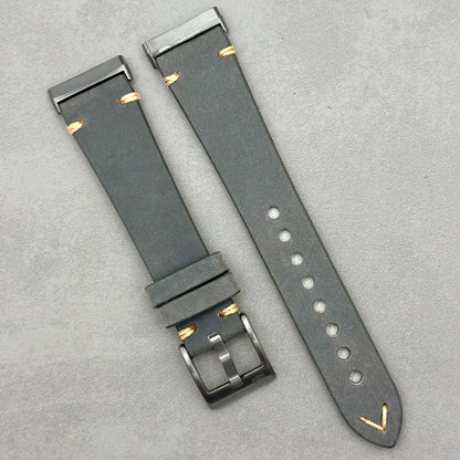 The Madrid: Stone Grey Full Grain Leather Fitbit Versa/Sense Watch Strap