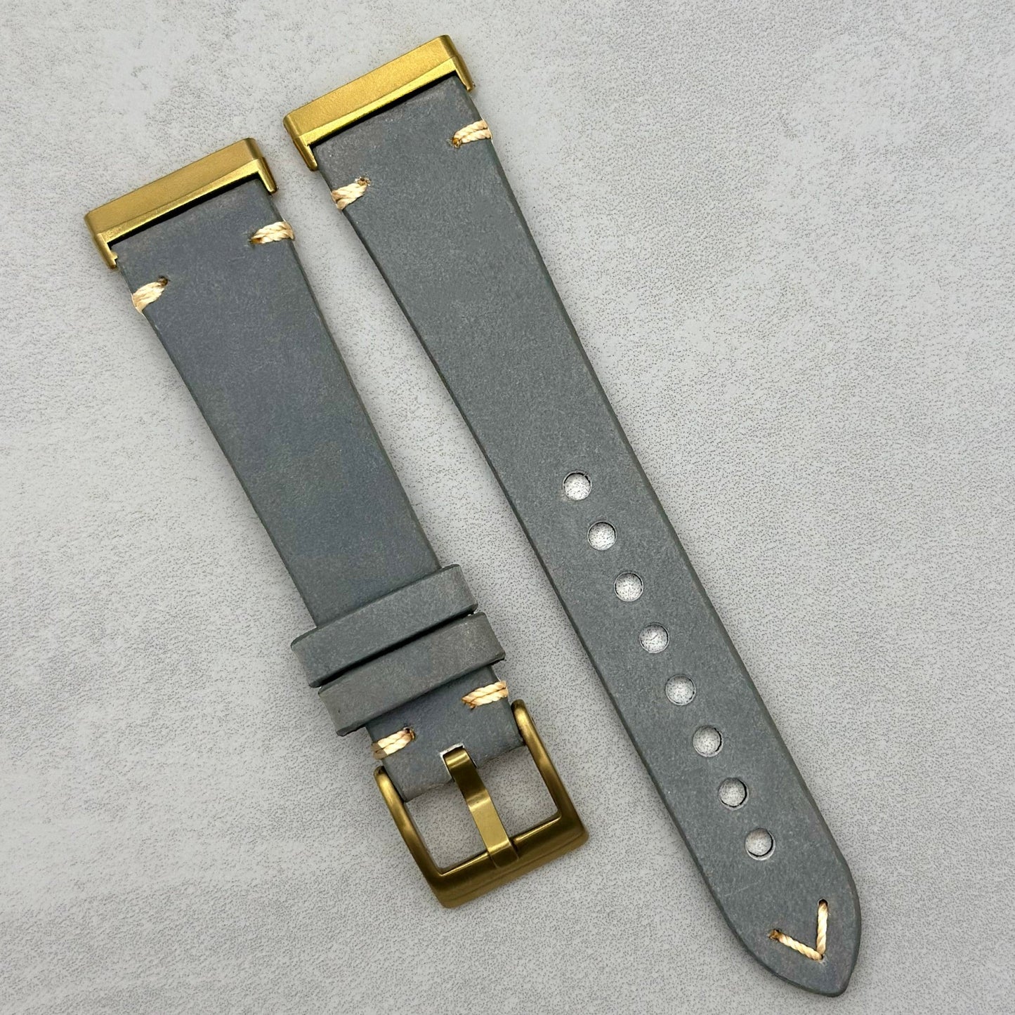 The Madrid: Stone Grey Full Grain Leather Fitbit Versa/Sense Watch Strap