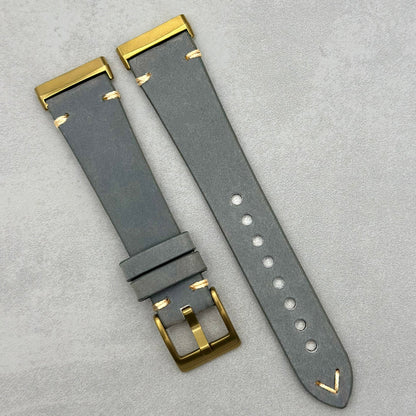 The Madrid: Stone Grey Full Grain Leather Fitbit Versa/Sense Watch Strap