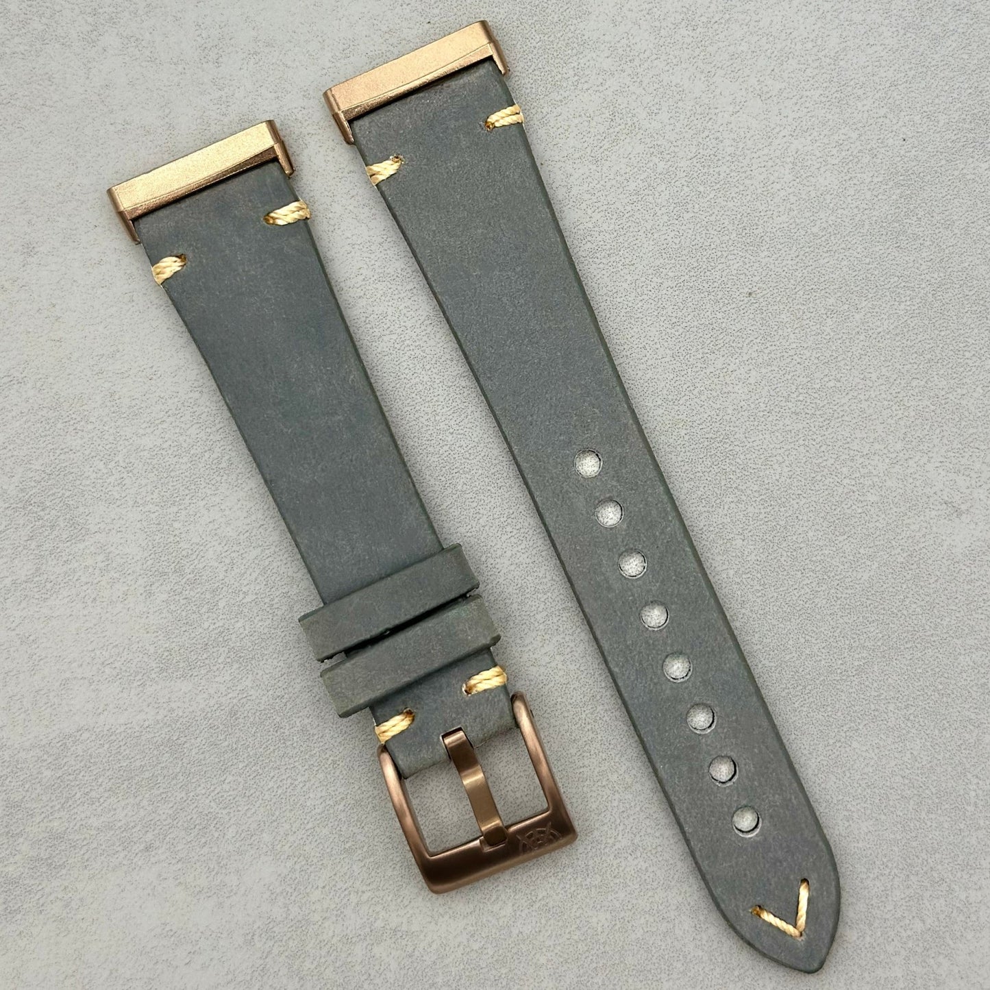 The Madrid: Stone Grey Full Grain Leather Fitbit Versa/Sense Watch Strap