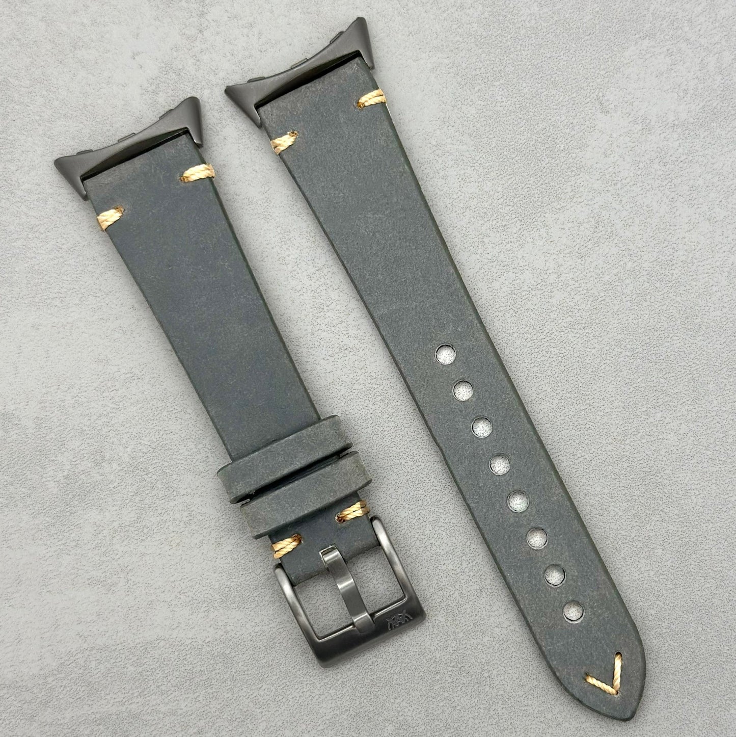 The Madrid: Stone Grey Full Grain Leather Google Pixel Watch Strap