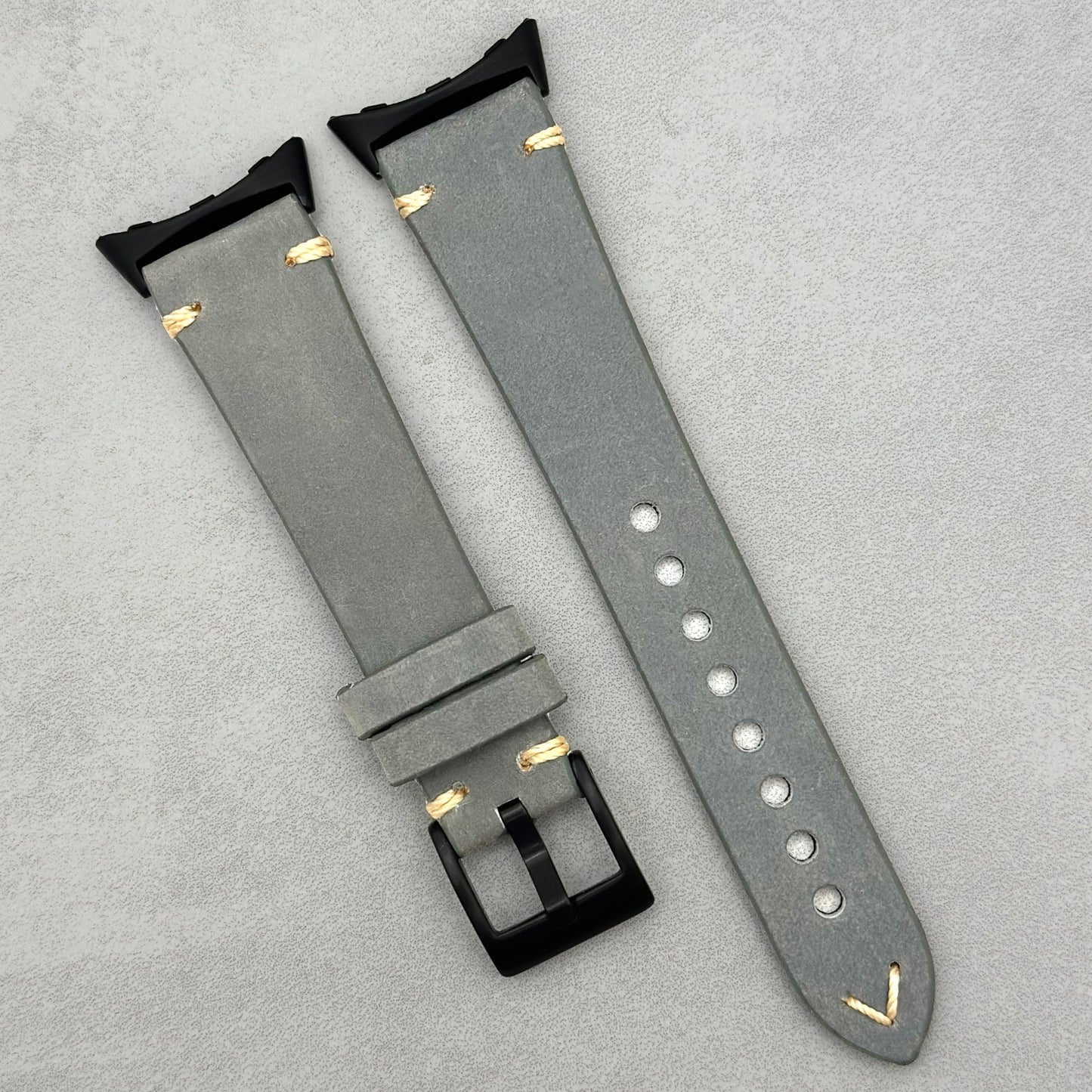 The Madrid: Stone Grey Full Grain Leather Google Pixel Watch Strap