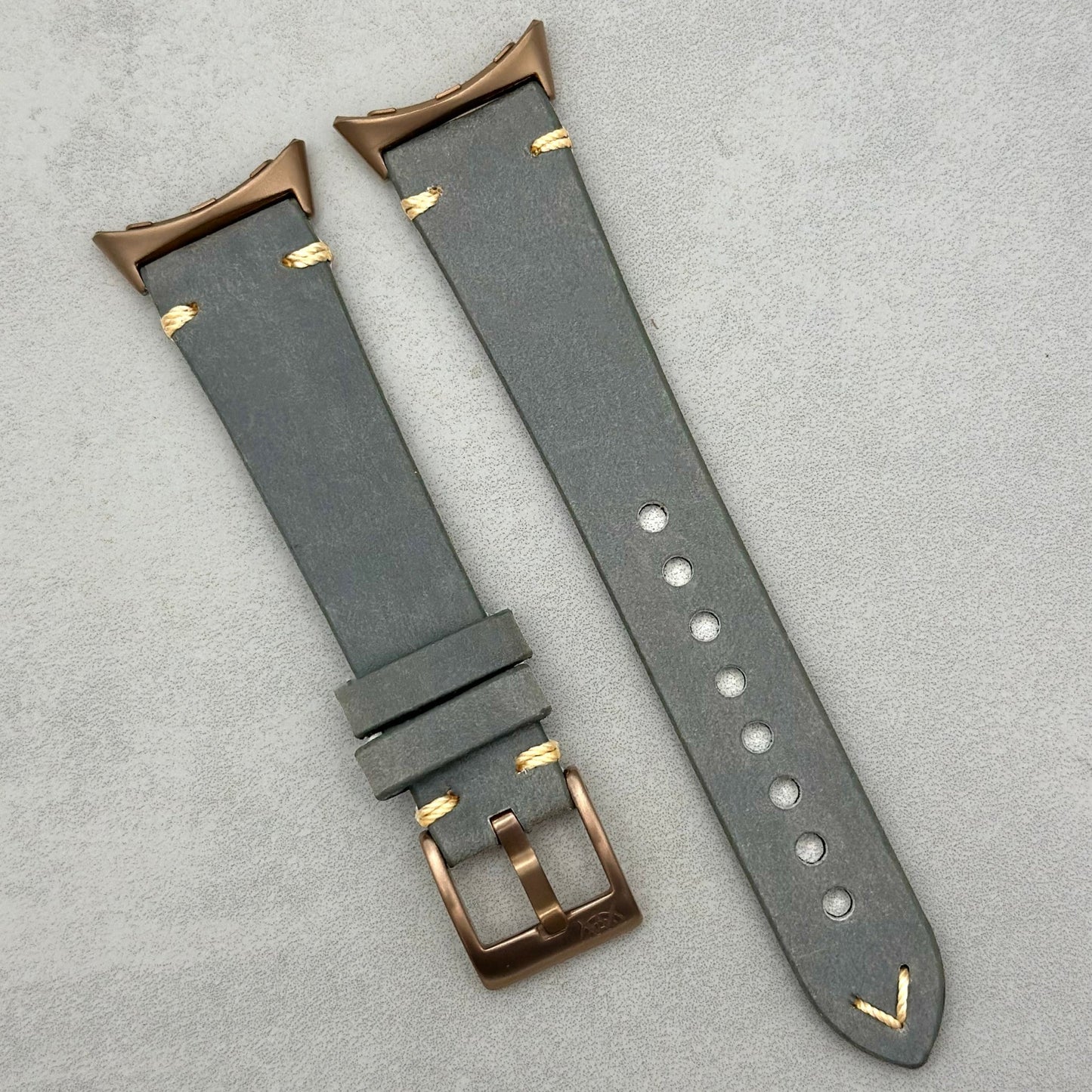 The Madrid: Stone Grey Full Grain Leather Google Pixel Watch Strap