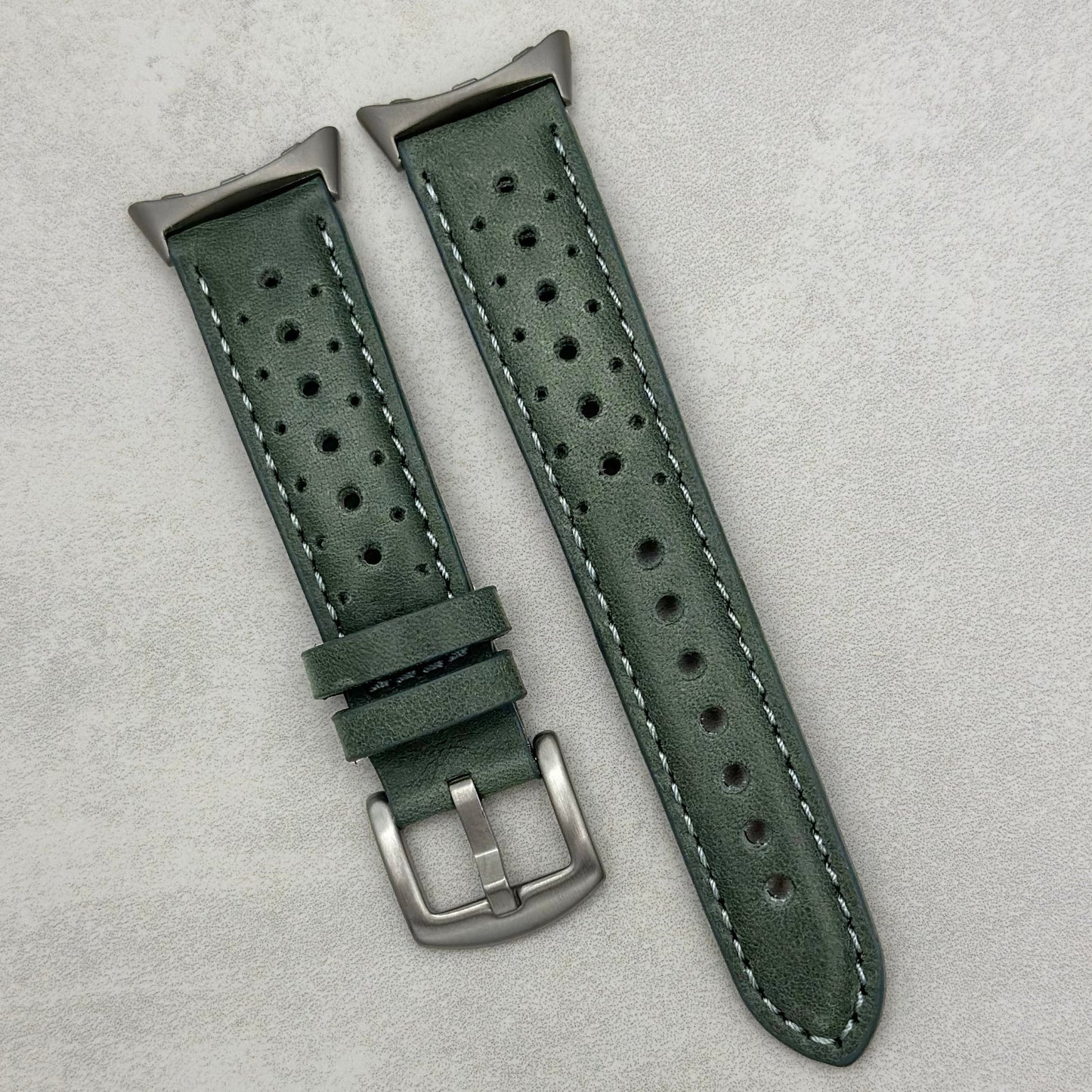 The Monte Carlo: Graphite Grey Perforated Leather Google Pixel Watch Strap