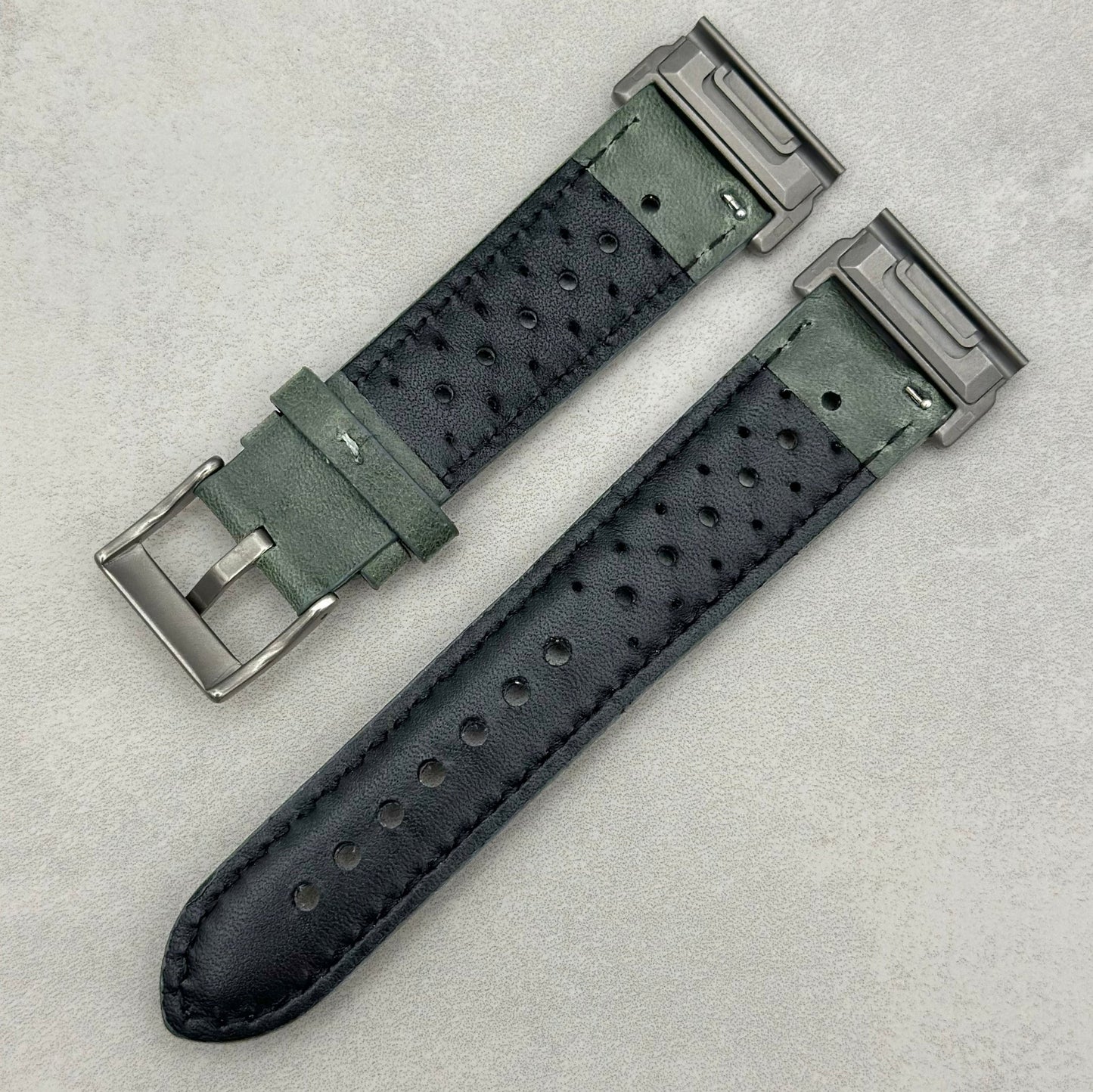 The Monte Carlo: Graphite Grey Perforated Leather Rally Garmin Quickfit Watch Strap