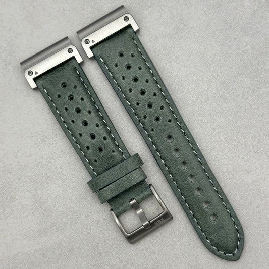 The Monte Carlo: Graphite Grey Perforated Leather Rally Garmin Quickfit Watch Strap