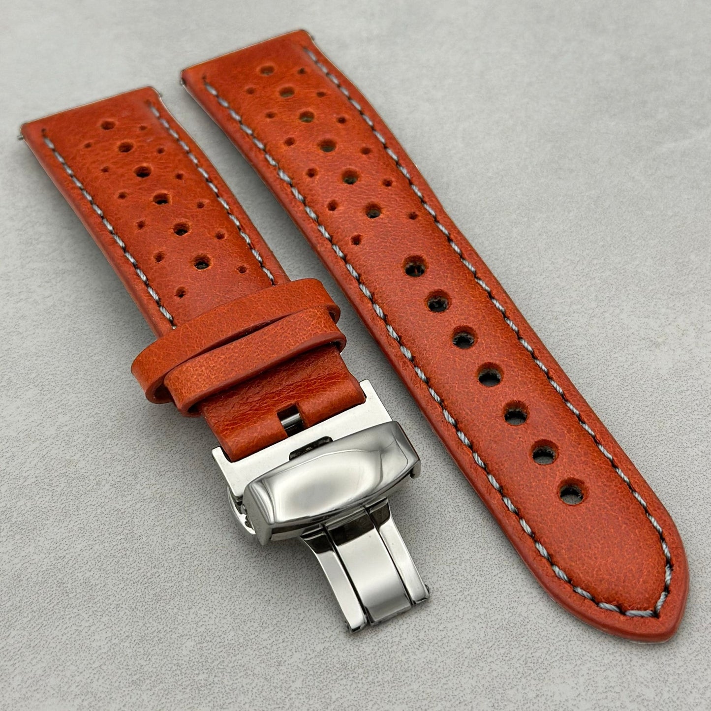 The Monte Carlo: Russet Orange Perforated Leather Rally Garmin Quickfit Watch Strap