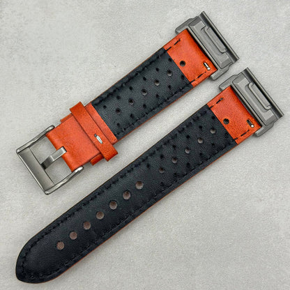 The Monte Carlo: Russet Orange Perforated Leather Rally Garmin Quickfit Watch Strap