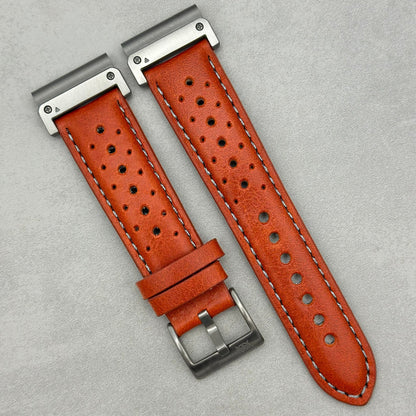 The Monte Carlo: Russet Orange Perforated Leather Rally Garmin Quickfit Watch Strap