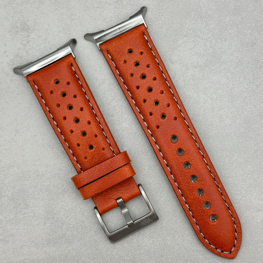 The Monte Carlo: Russet Orange Perforated Leather Rally Samsung Galaxy Watch Ultra Strap