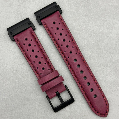 The Monte Carlo: Plum Purple Perforated Leather Rally Garmin Quickfit Watch Strap