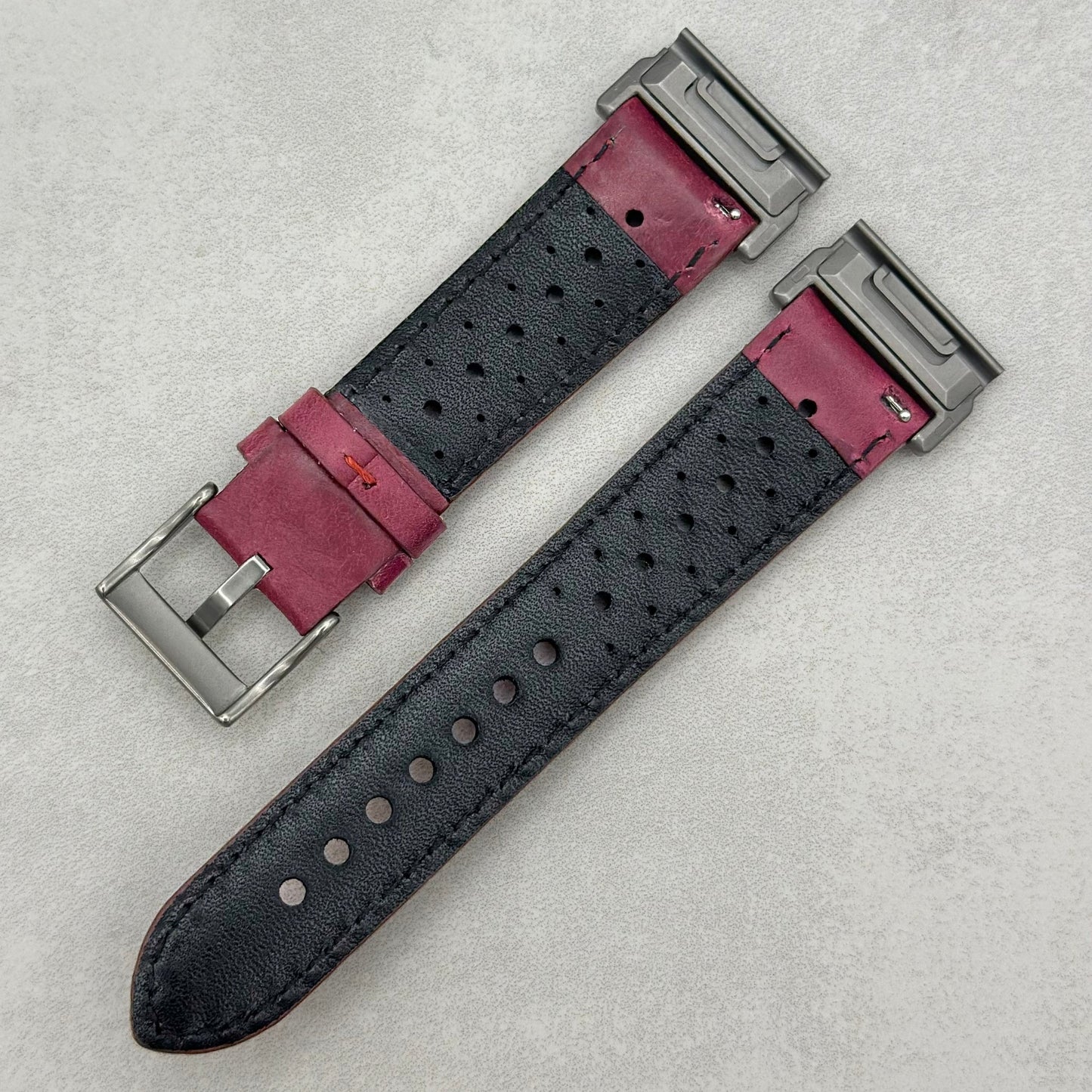 The Monte Carlo: Plum Purple Perforated Leather Rally Garmin Quickfit Watch Strap