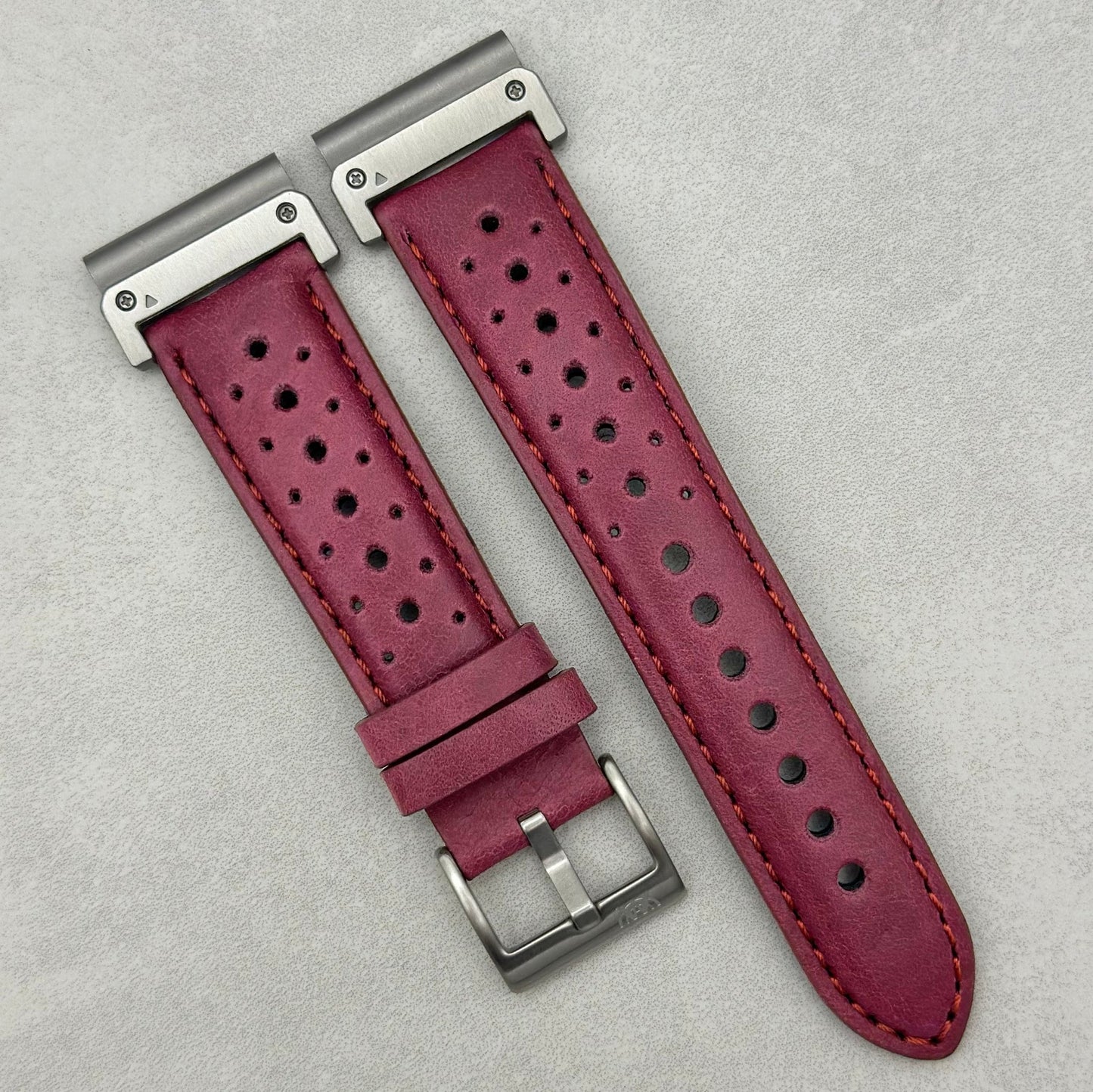 The Monte Carlo: Plum Purple Perforated Leather Rally Garmin Quickfit Watch Strap