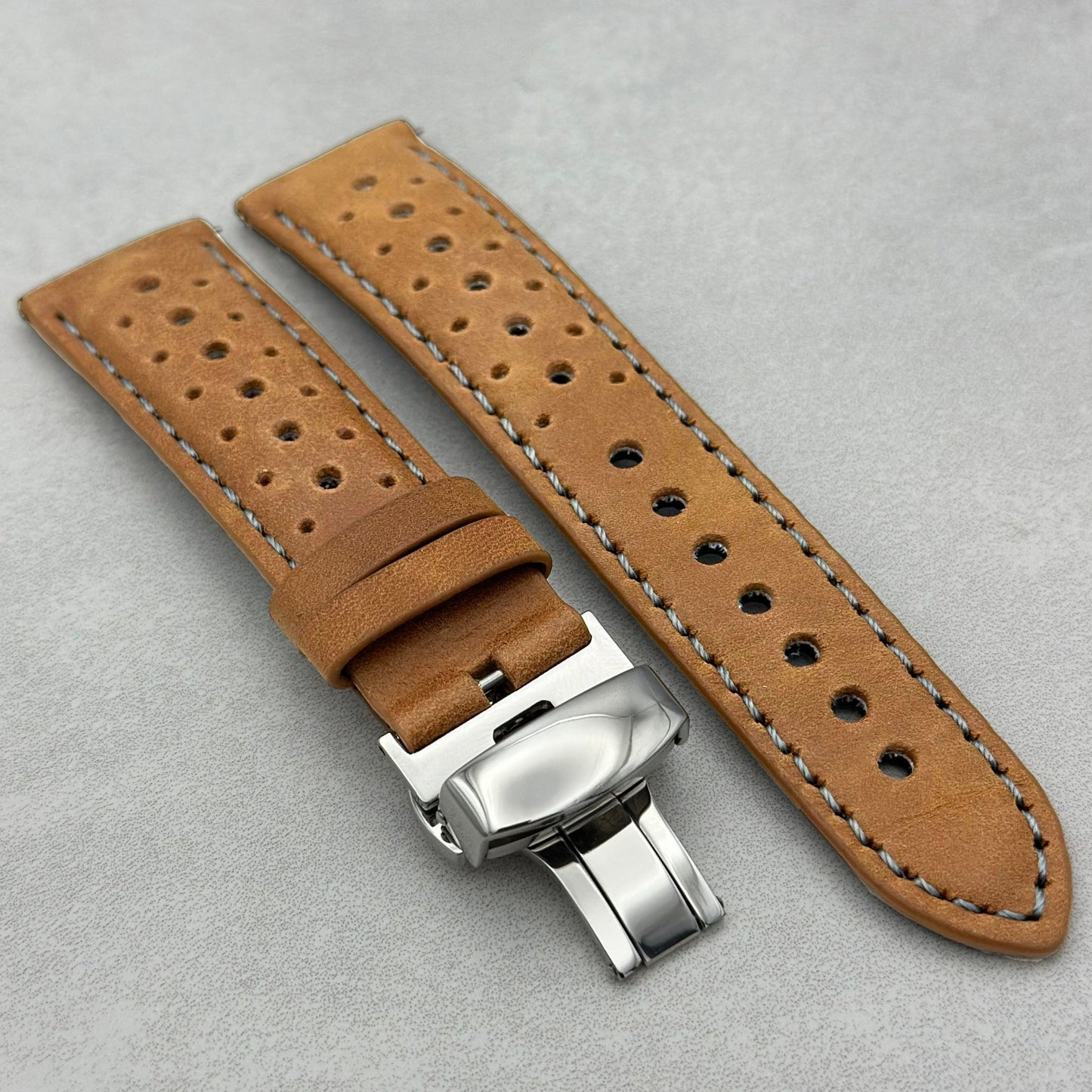 The Monte Carlo: Vintage Tan Perforated Leather Rally Watch Strap