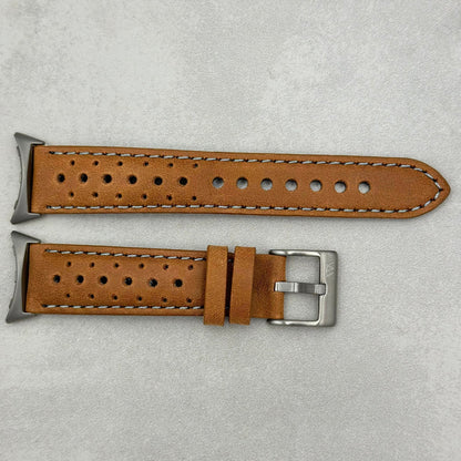 The Monte Carlo: Vintage Tan Perforated Leather Google Pixel Watch Strap