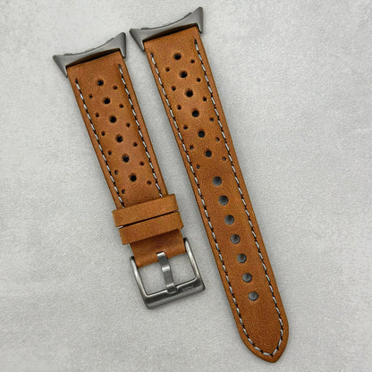 The Monte Carlo: Vintage Tan Perforated Leather Google Pixel Watch Strap