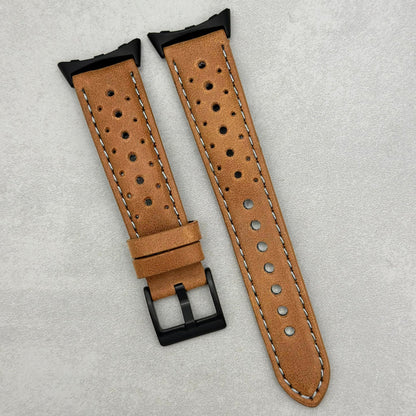 The Monte Carlo: Vintage Tan Perforated Leather Google Pixel Watch Strap