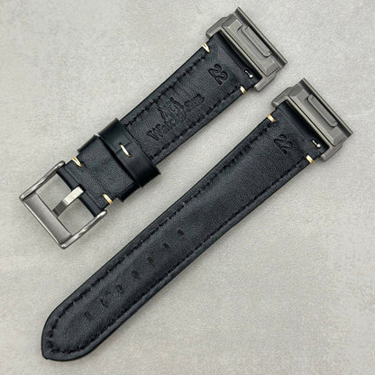 The Oslo: Jet Black Full Grain Leather Garmin QuickFit Watch Strap