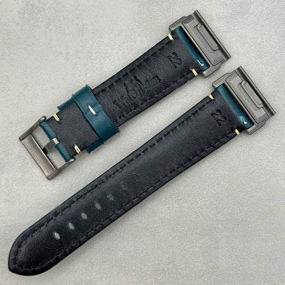 The Oslo: Petrol Blue Full Grain Leather Garmin QuickFit Watch Strap