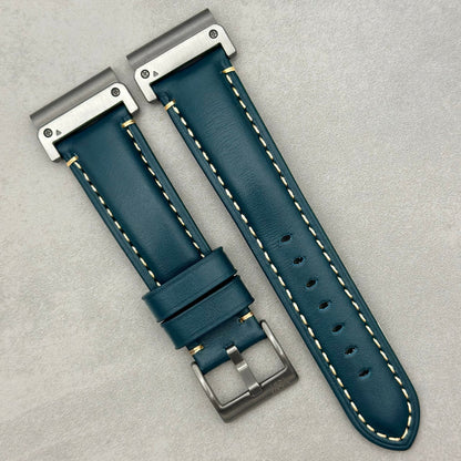 The Oslo: Petrol Blue Full Grain Leather Garmin QuickFit Watch Strap