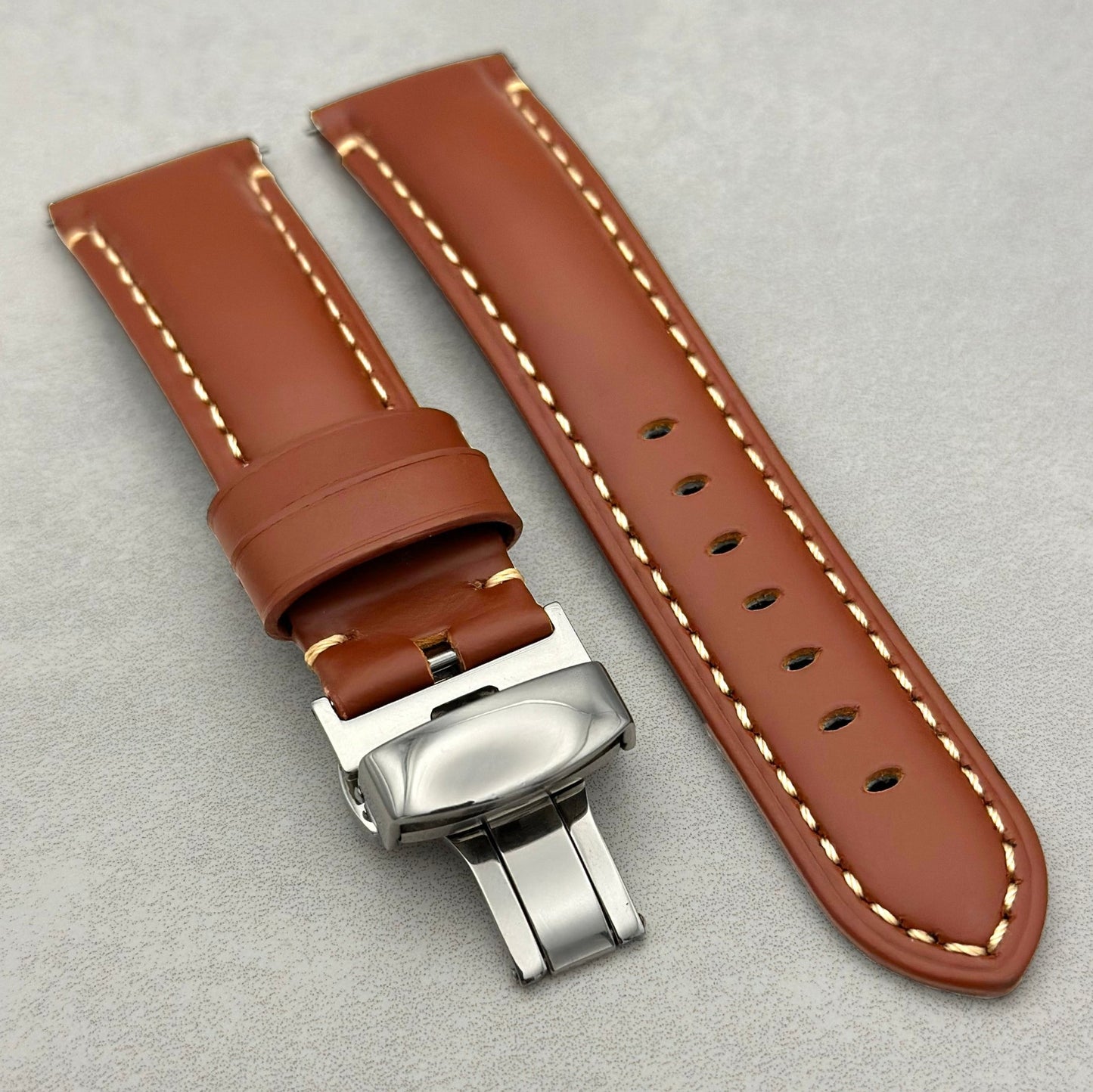 The Oslo: Caramel Brown Full Grain Leather Garmin QuickFit Watch Strap