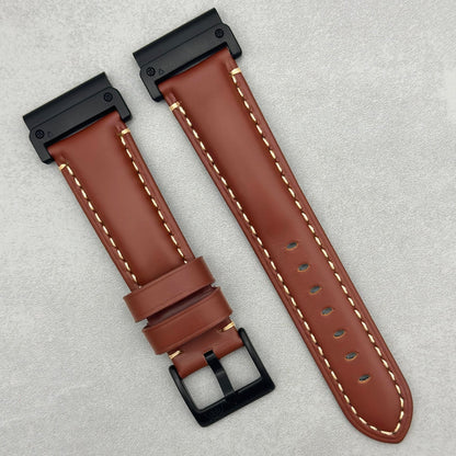 The Oslo: Caramel Brown Full Grain Leather Garmin QuickFit Watch Strap