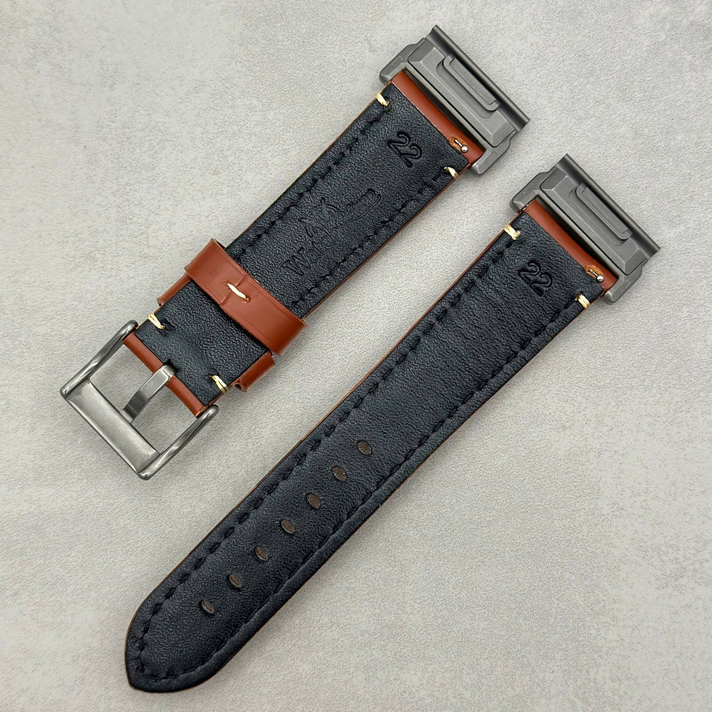 The Oslo: Caramel Brown Full Grain Leather Garmin QuickFit Watch Strap