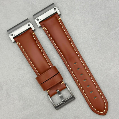 The Oslo: Caramel Brown Full Grain Leather Garmin QuickFit Watch Strap