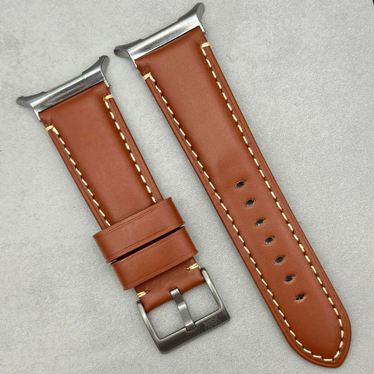 The Oslo: Dark Caramel Brown Full Grain Leather Samsung Galaxy Watch Ultra Strap