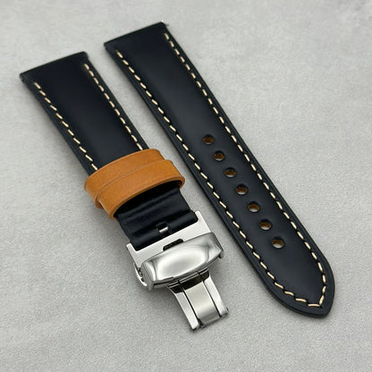 The Oxford: Jet Black Padded Calf Skin Fitbit Versa/Sense Watch Strap