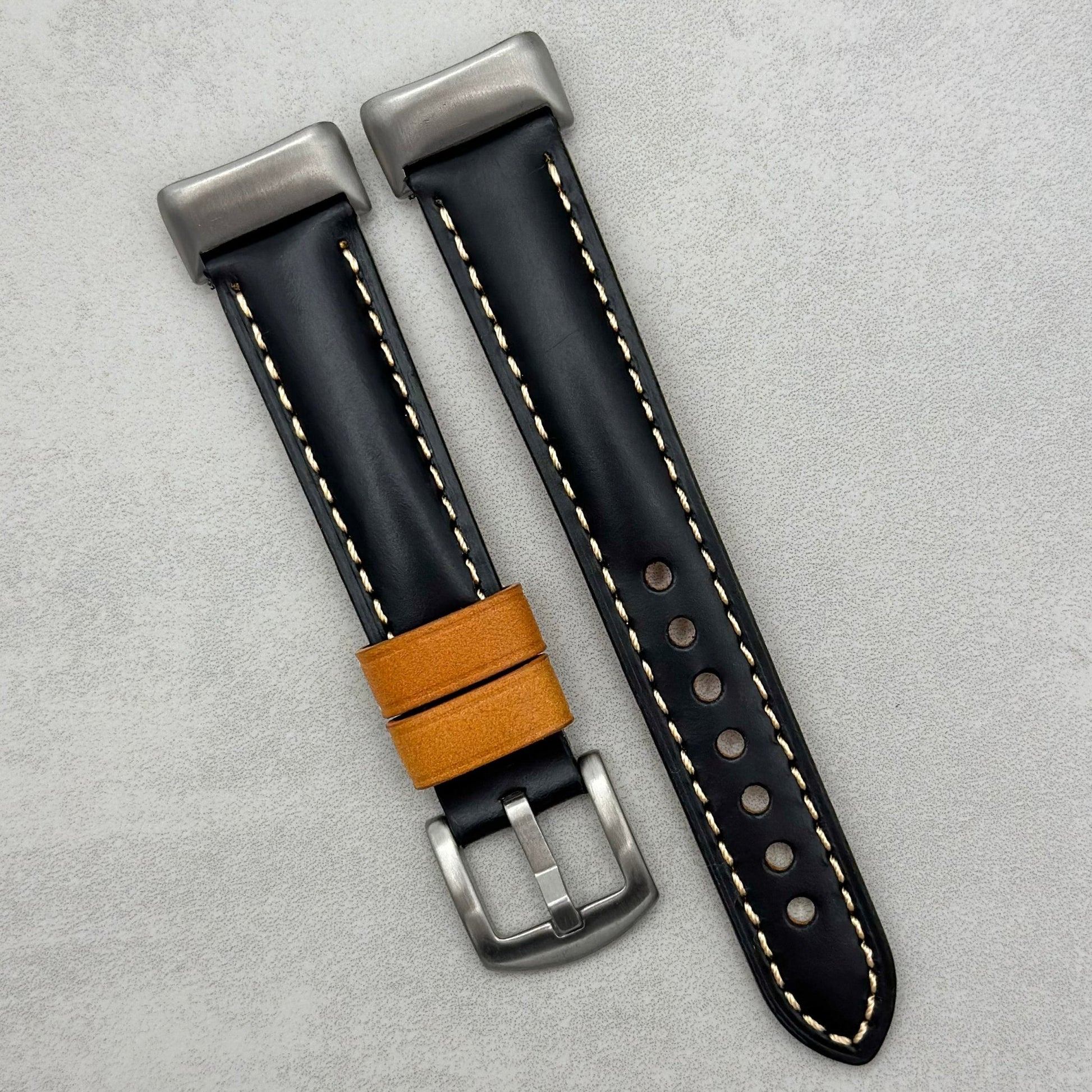 Oxford jet black calf skin Fitbit Charge watch strap. Fitbit Charge 1, 2, 3, 4, 5, 6. Full Grain Leather. Watch And Strap.