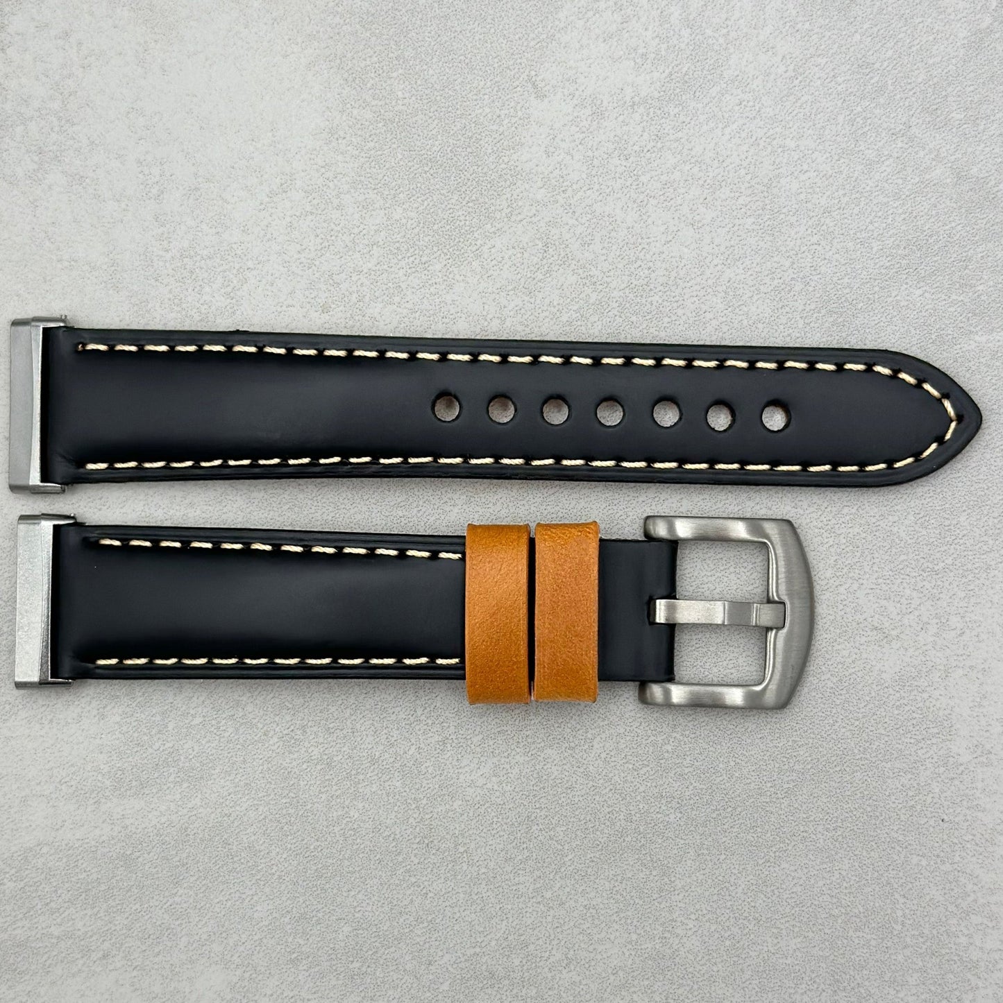 The Oxford: Jet Black Padded Calf Skin Fitbit Versa/Sense Watch Strap