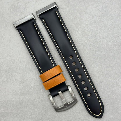 The Oxford: Jet Black Padded Calf Skin Fitbit Versa/Sense Watch Strap