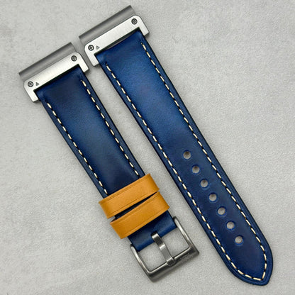 The Oxford: Navy Blue Padded Calf Skin Garmin QuickFit Watch Strap