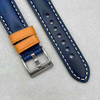 The Oxford: Navy Blue Padded Calf Skin Google Pixel Watch Strap