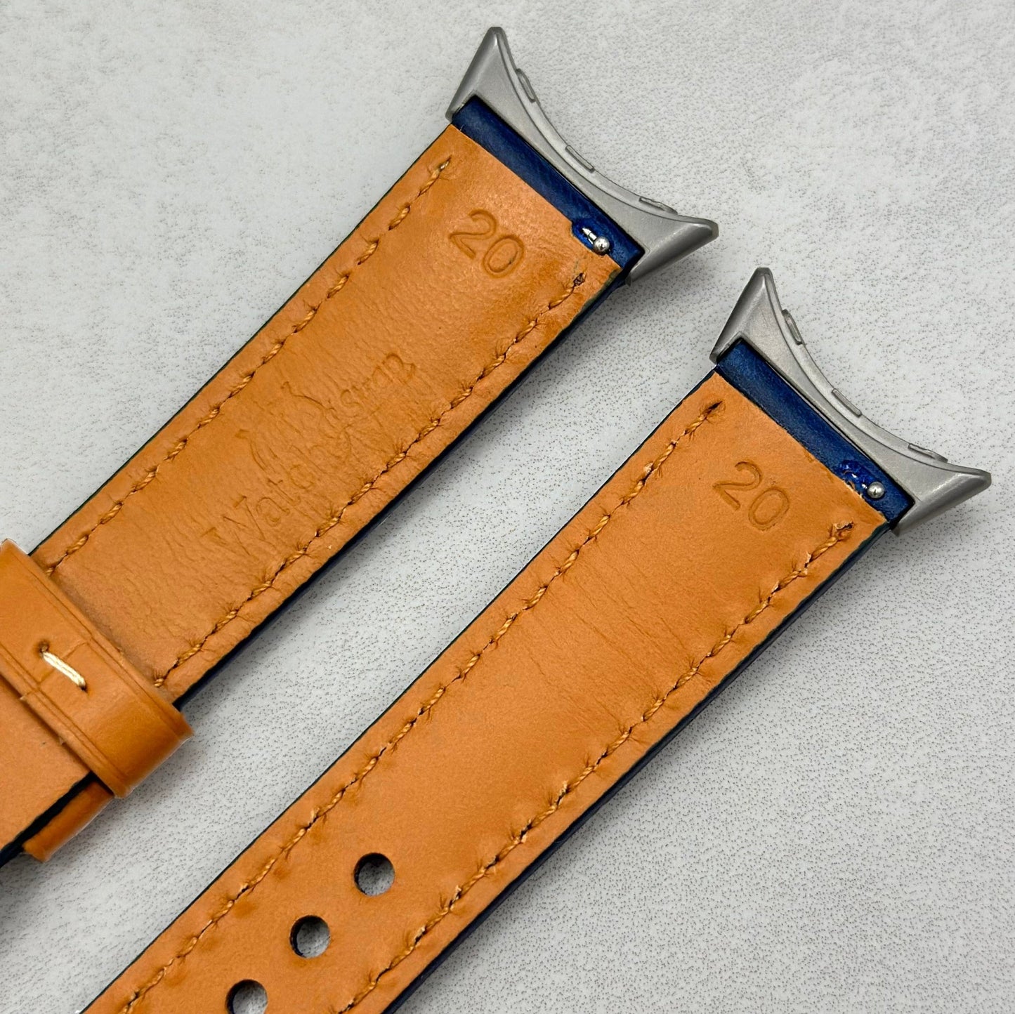 The Oxford: Navy Blue Padded Calf Skin Google Pixel Watch Strap