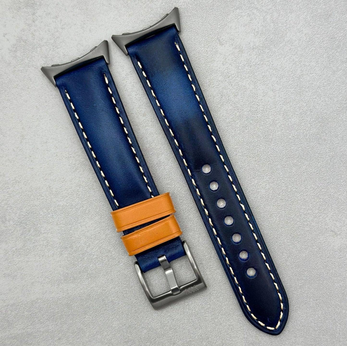 The Oxford: Navy Blue Padded Calf Skin Google Pixel Watch Strap